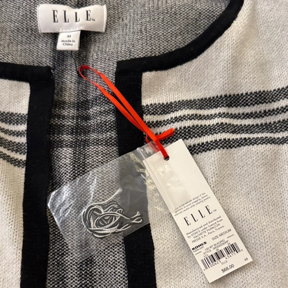 Elle Women's Black and White Plaid Car Coat